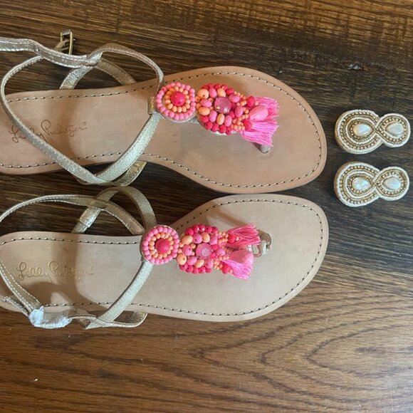 New Lilly Pulitzer Island Sandals with 2 different embellishments, Sz 9.5 & 10 - Picture 1 of 7